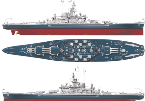 Корабль USS BB-59 Massachusetts [Battleship] - чертежи, габариты, рисунки